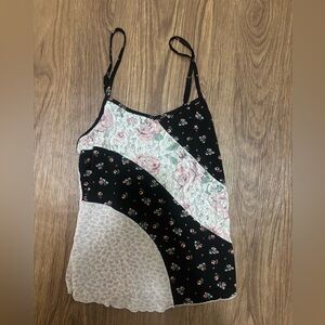 Floral Patchwork Cami Tank Top - Black & Pink